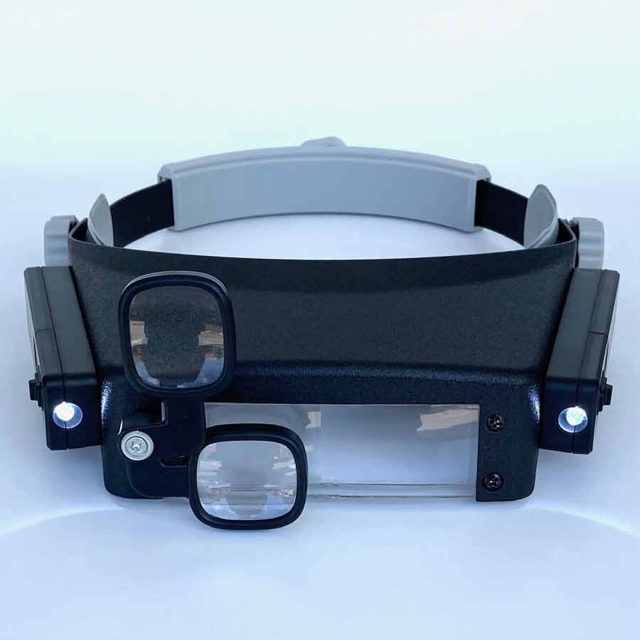 Headband Magnifier, Dual Side Mounted LED, Dual Swivel Eye Loupe, Visor Style