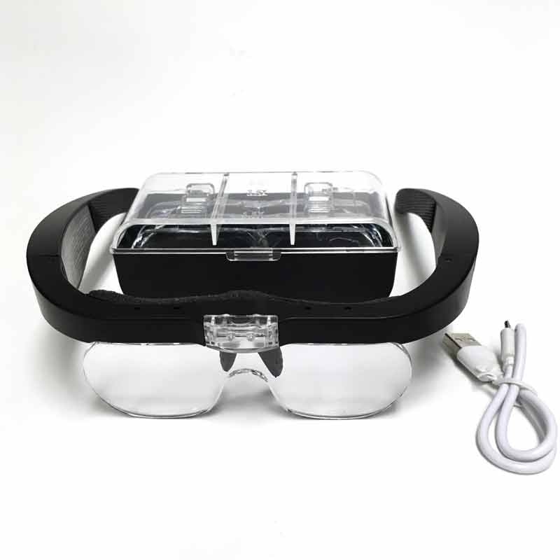 Spectacle Style Magnifier, Eyeglass Style, Dual LED, 4 Lenses, USB Rechargeable